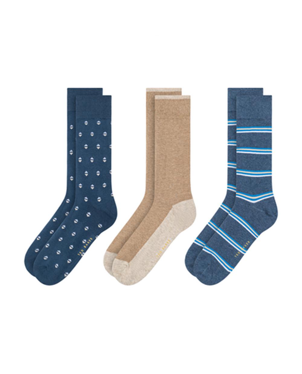 Men Ted Baker 3 Pack Geometric Stripe Crew Socks Medium Grey | Egypt  CEZNI-8640