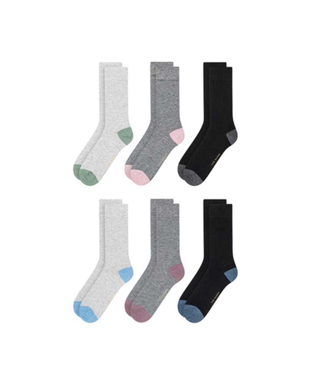 Men Ted Baker 6 Pack Contrast Heel Toe Crew Socks Black | Egypt  NWERJ-9051