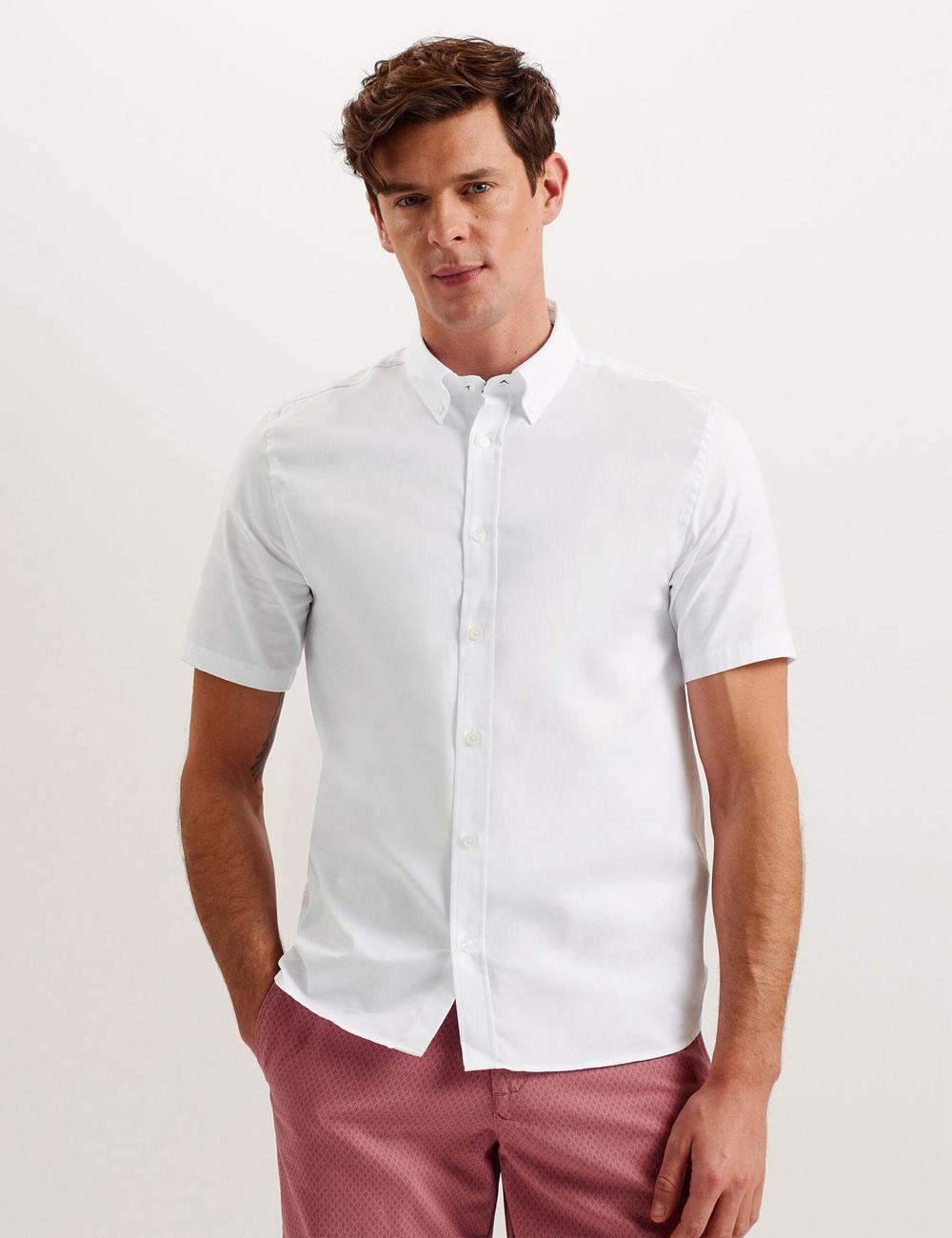 Men Ted Baker ALDGTE - Short Sleeve Cotton Oxford Casual Shirts White | Egypt  VKBAL-6152