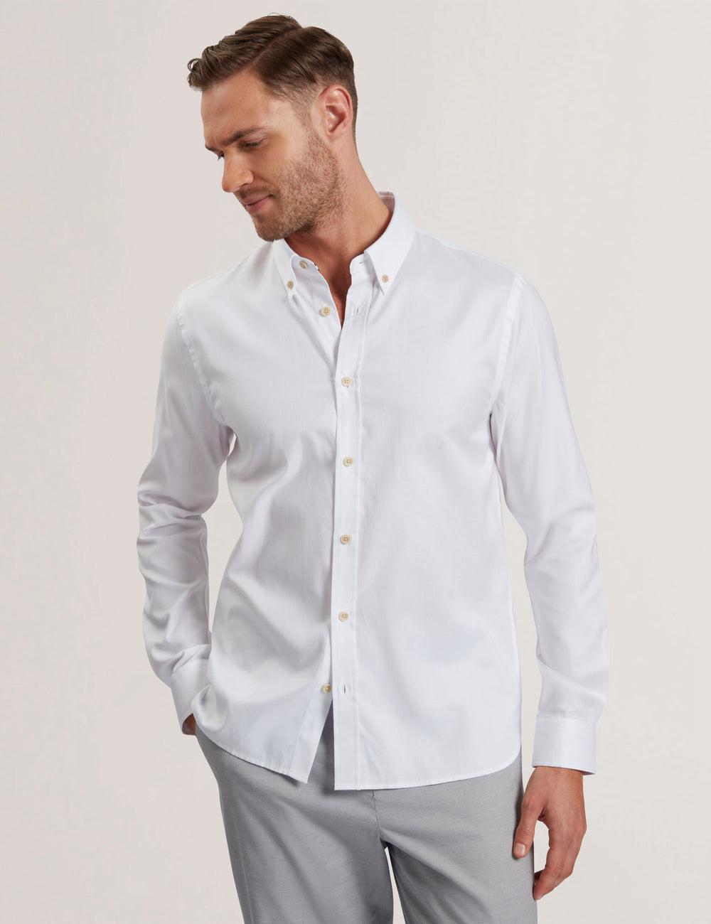 Men Ted Baker ALLARDO - Regular Fit Cotton Oxford Casual Shirts White | Egypt  BWHMO-7943