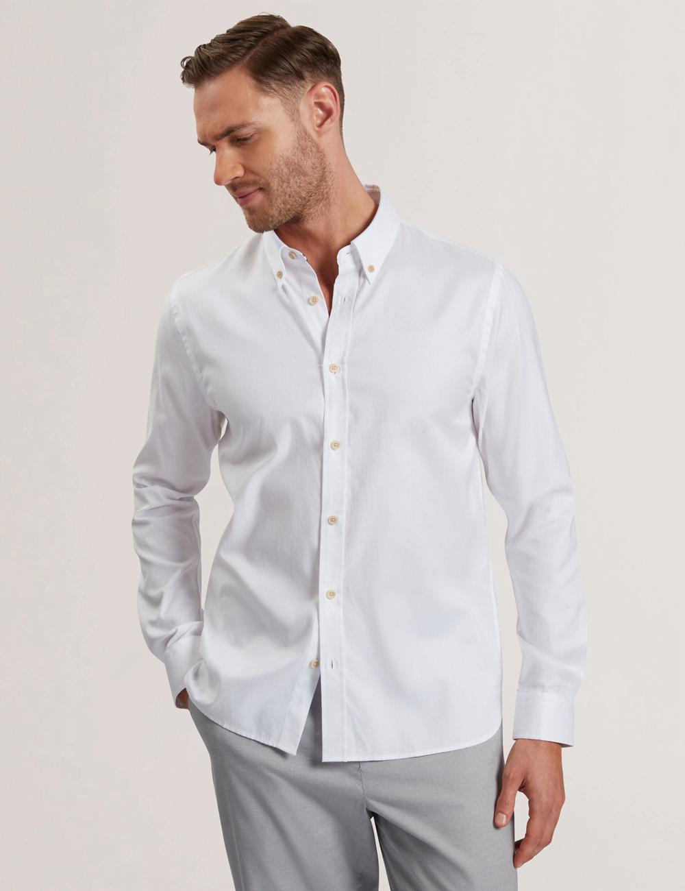 Men Ted Baker ALLARDO - Regular Fit Cotton Oxford Casual Shirts White | Egypt  BWHMO-7943