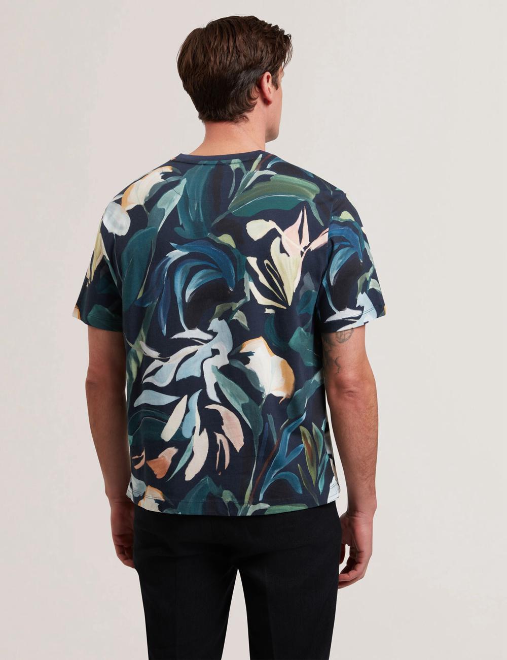Men Ted Baker ALMOI - Floral Print Pure Cotton T-Shirts Black | Egypt  BCGFZ-4029