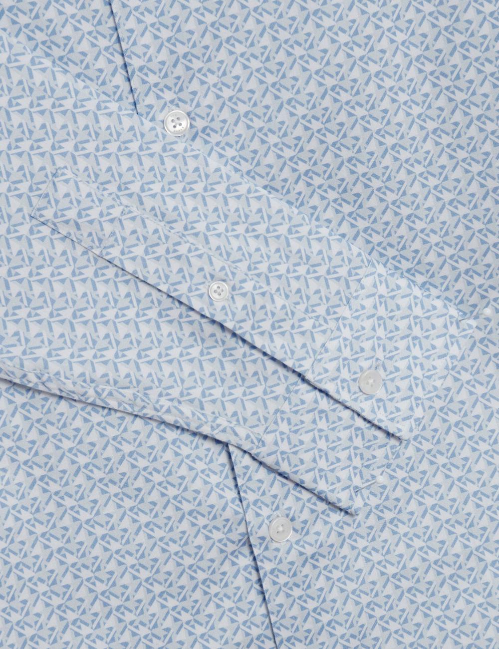 Men Ted Baker ALPHAIS - Regular Fit Geometric Pure Cotton Casual Shirts Mid-Blue | Egypt  XOCBE-2653