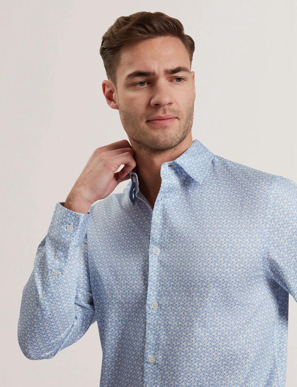Men Ted Baker ALPHAIS - Regular Fit Geometric Pure Cotton Casual Shirts Mid-Blue | Egypt  XOCBE-2653