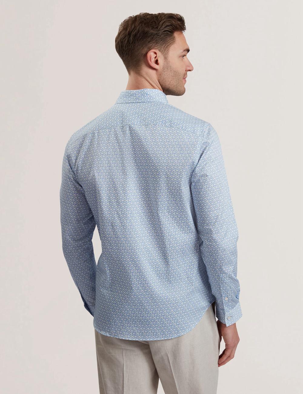 Men Ted Baker ALPHAIS - Regular Fit Geometric Pure Cotton Casual Shirts Mid-Blue | Egypt  XOCBE-2653