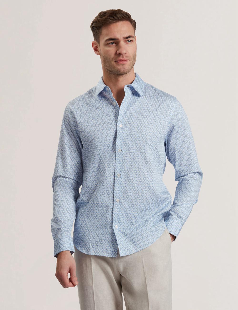 Men Ted Baker ALPHAIS - Regular Fit Geometric Pure Cotton Casual Shirts Mid-Blue | Egypt  XOCBE-2653