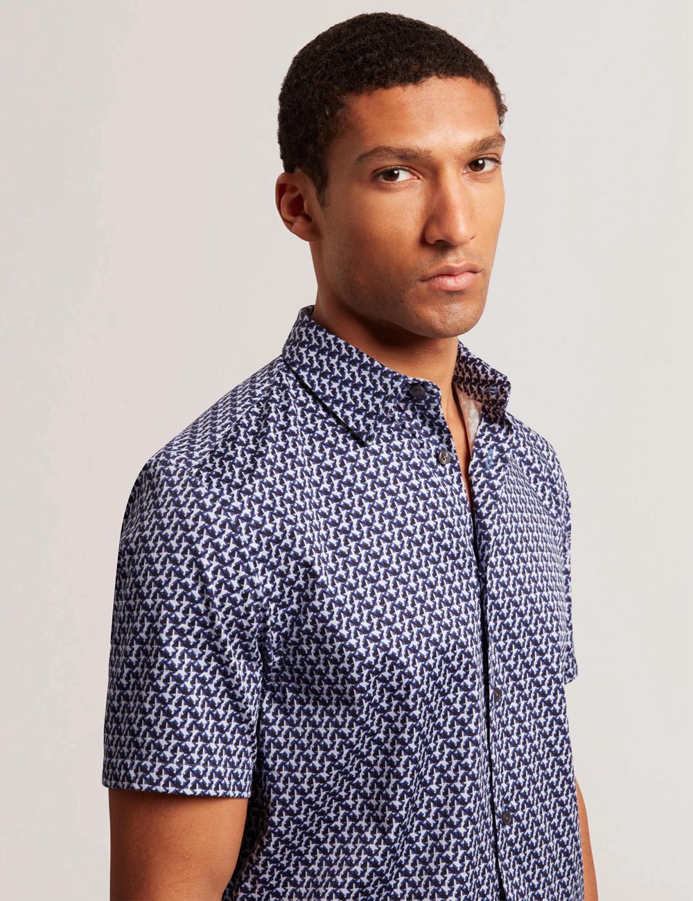 Men Ted Baker ALPHSO SS Regular Fit Geo Casual Shirts Navy | Egypt  OBYSD-3568