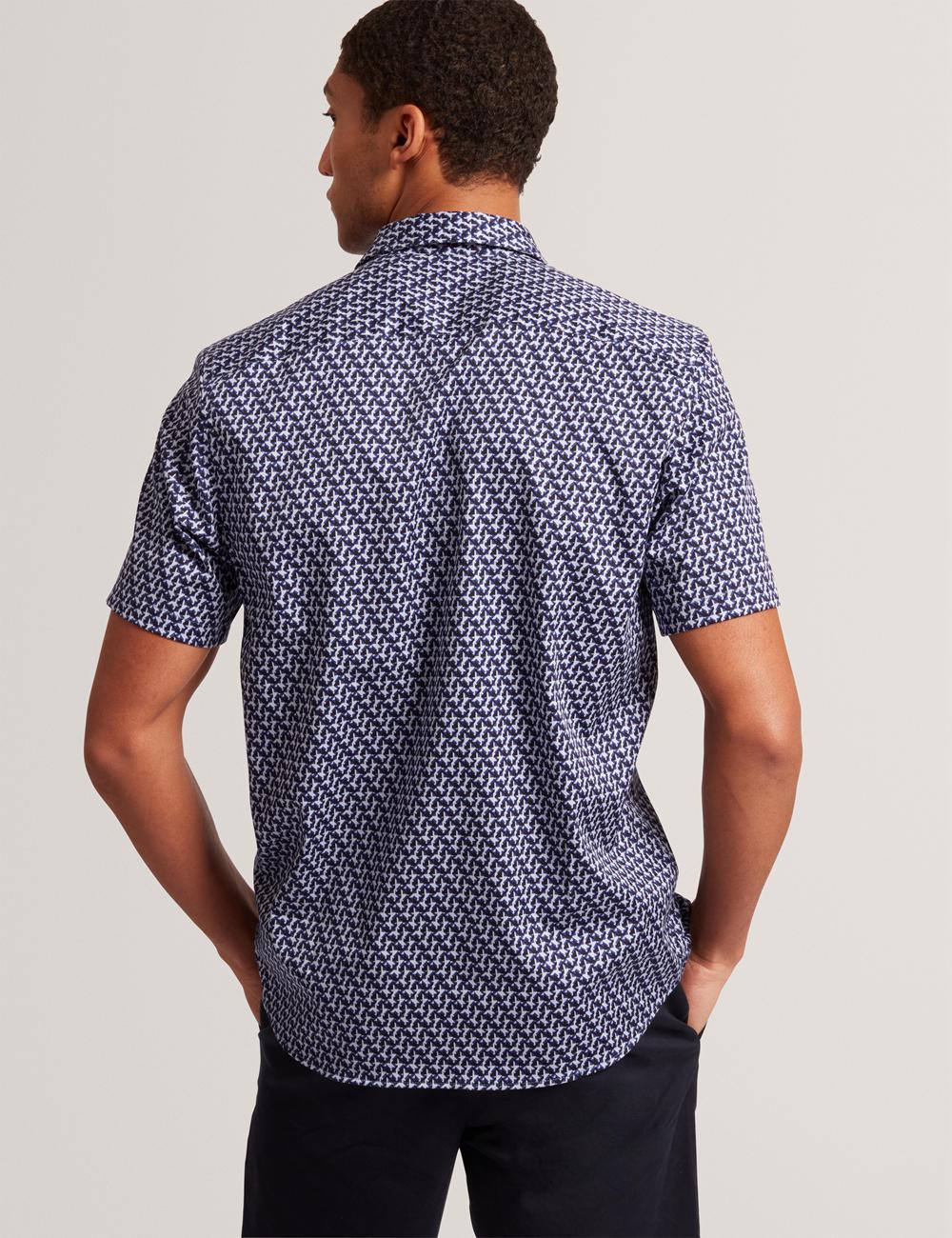 Men Ted Baker ALPHSO SS Regular Fit Geo Casual Shirts Navy | Egypt  OBYSD-3568