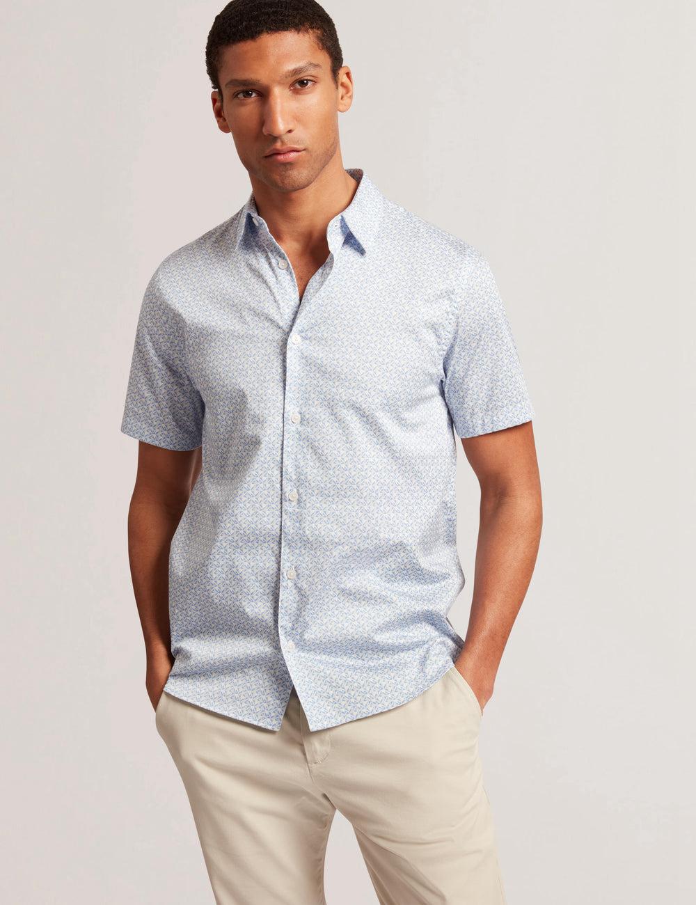 Men Ted Baker ALPHSO - SS Regular Fit Geo Casual Shirts Mid-Blue | Egypt  OFIGA-1572