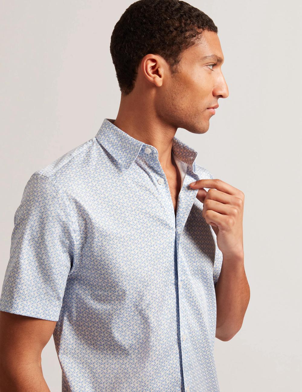 Men Ted Baker ALPHSO - SS Regular Fit Geo Casual Shirts Mid-Blue | Egypt  OFIGA-1572