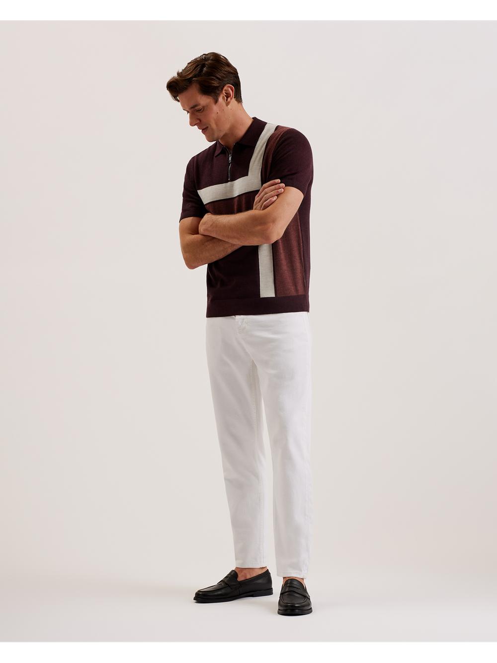 Men Ted Baker AMBLER - Colour Block Zip Neck Wool Polos Shirts Maroon | Egypt  OPMNQ-1534
