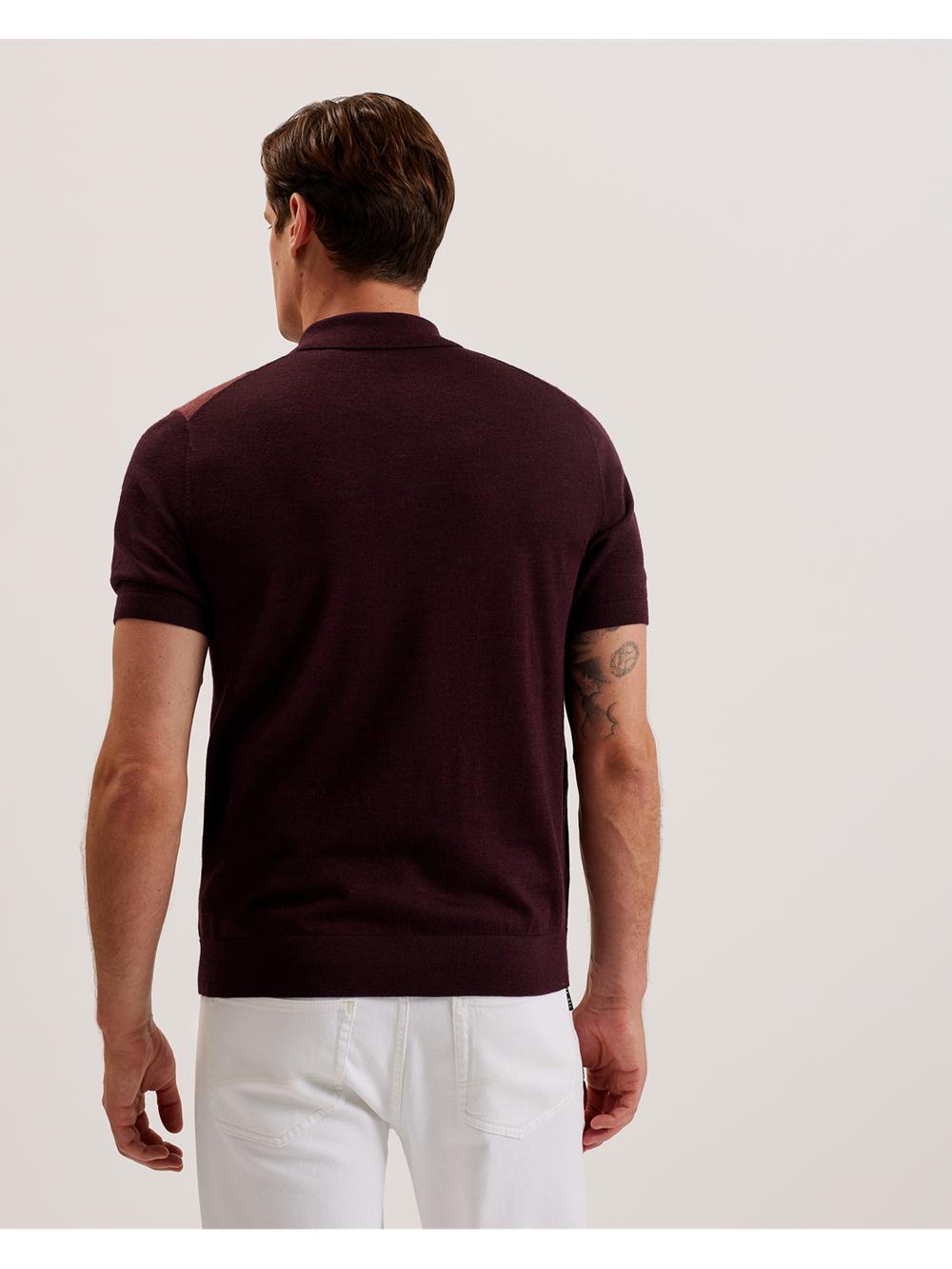 Men Ted Baker AMBLER - Colour Block Zip Neck Wool Polos Shirts Maroon | Egypt  OPMNQ-1534