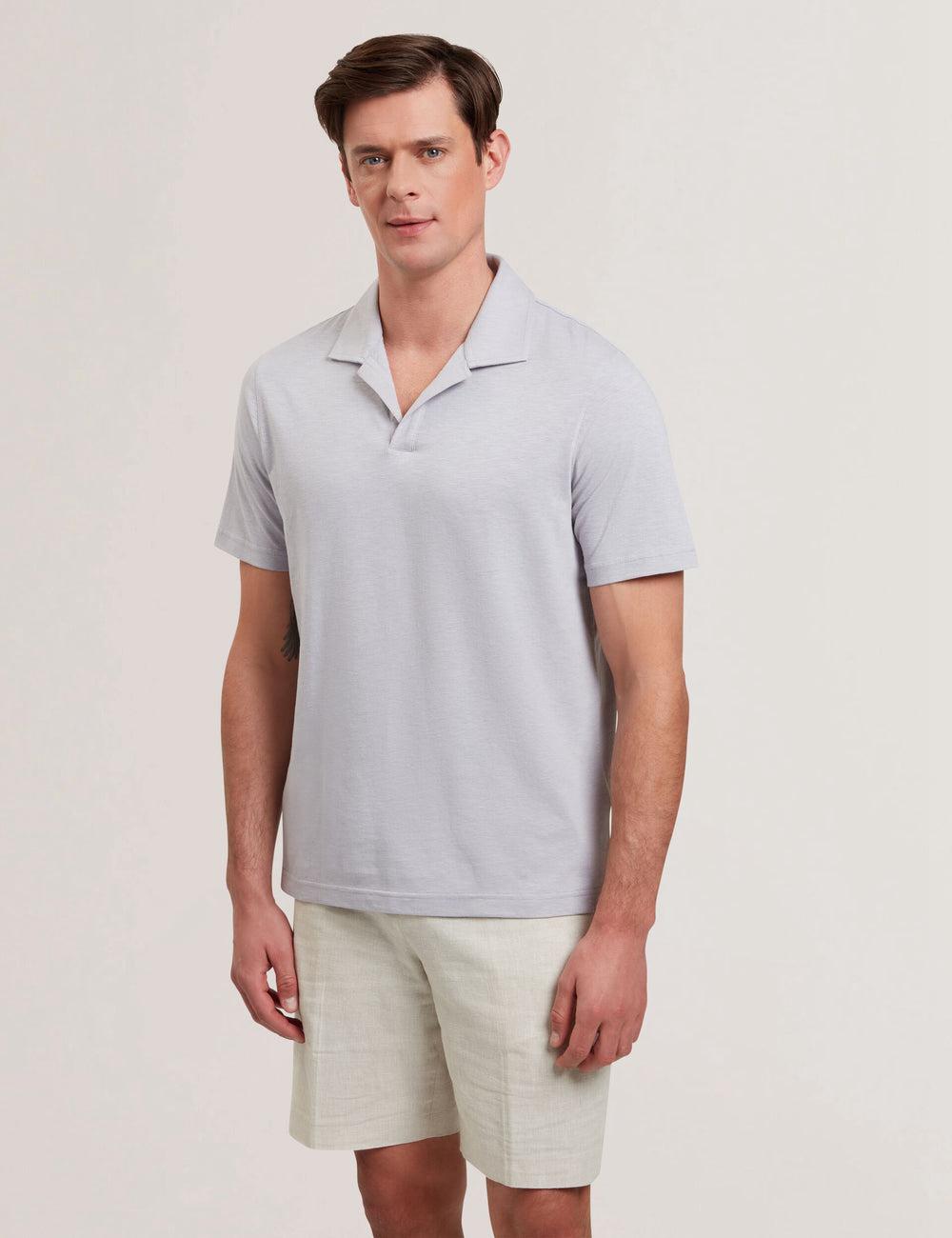 Men Ted Baker ANITO - Cotton Linen Open Neck Polos Shirts Purple | Egypt  PUNMI-1306