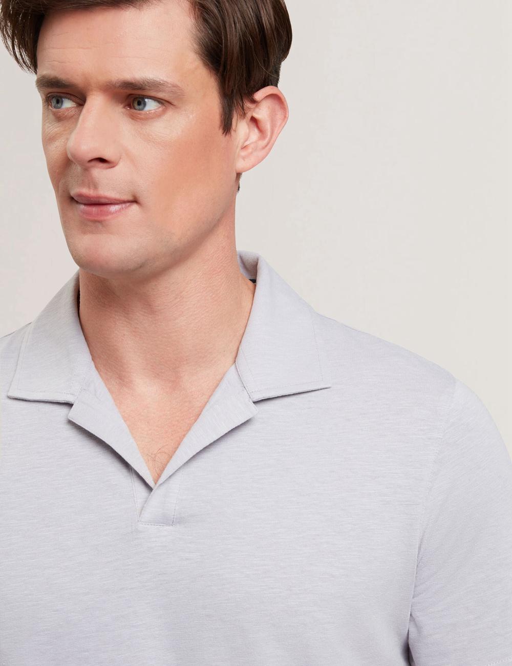Men Ted Baker ANITO - Cotton Linen Open Neck Polos Shirts Purple | Egypt  PUNMI-1306