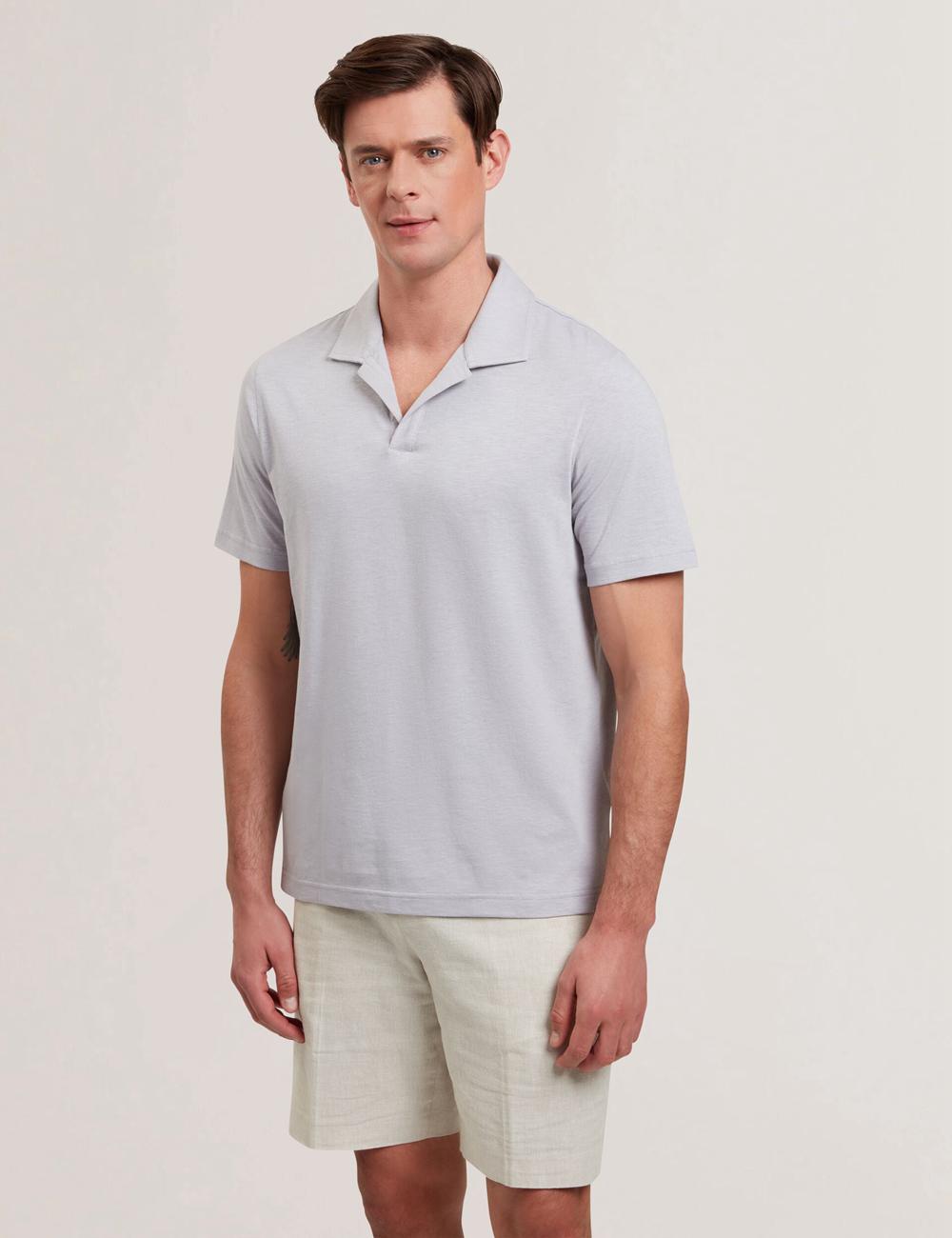 Men Ted Baker ANITO - Cotton Linen Open Neck Polos Shirts Purple | Egypt  PUNMI-1306