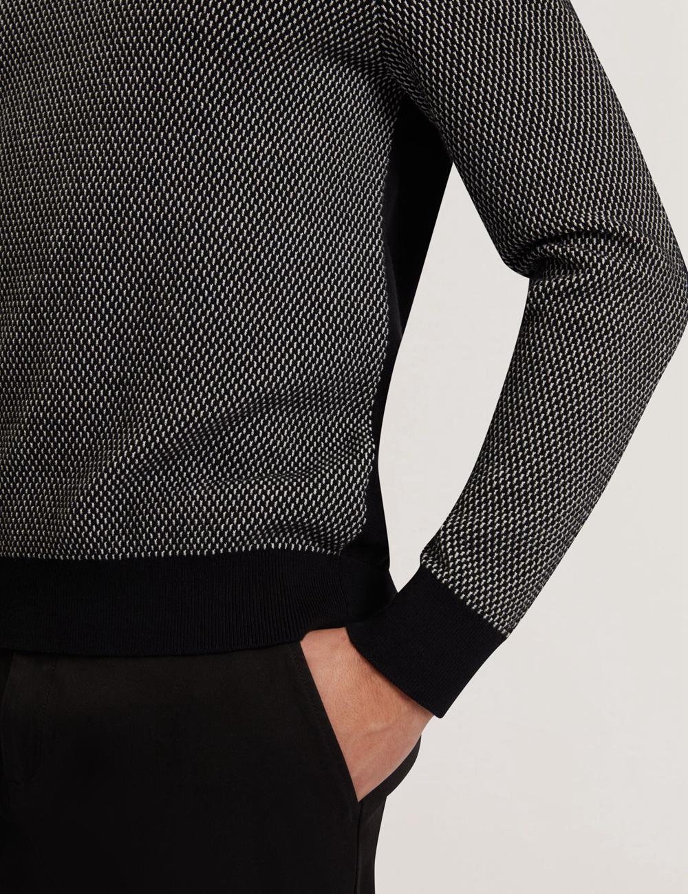 Men Ted Baker ARDO - Textured Knit Long Sleeve Polos Shirts Black | Egypt  KRTMX-3026