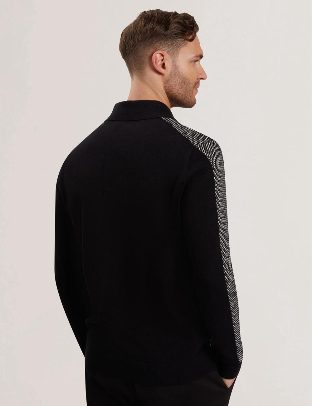 Men Ted Baker ARDO - Textured Knit Long Sleeve Polos Shirts Black | Egypt  KRTMX-3026