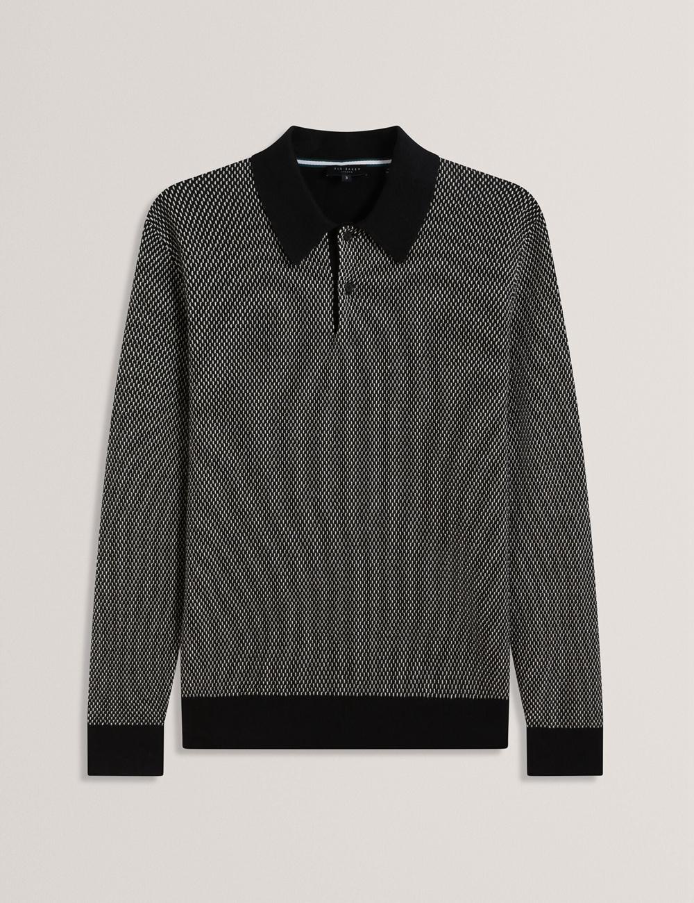 Men Ted Baker ARDO - Textured Knit Long Sleeve Polos Shirts Black | Egypt  KRTMX-3026