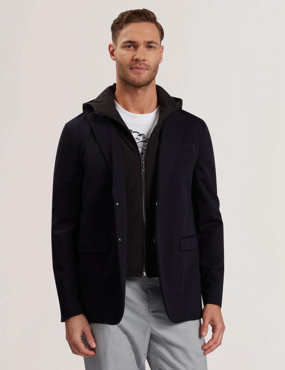 Men Ted Baker ASHB - Jersey Blazer With Zip-Up Hooded Liner Blazers Navy | Egypt  FDYJP-7324