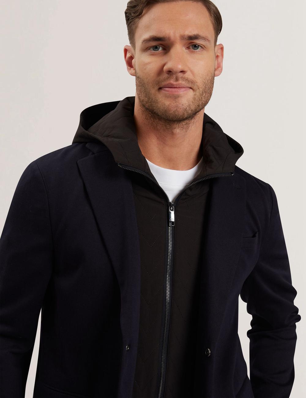Men Ted Baker ASHB - Jersey Blazer With Zip-Up Hooded Liner Blazers Navy | Egypt  FDYJP-7324