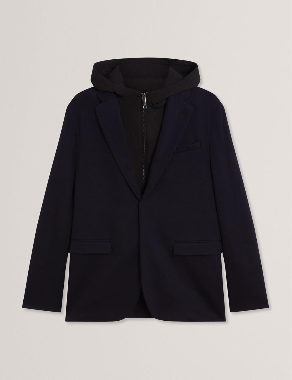 Men Ted Baker ASHB - Jersey Blazer With Zip-Up Hooded Liner Blazers Navy | Egypt  FDYJP-7324