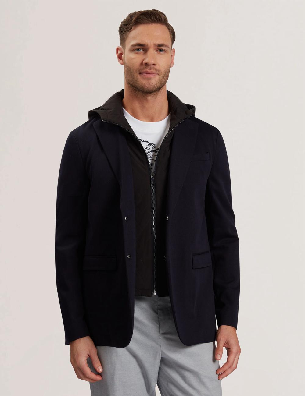 Men Ted Baker ASHB - Jersey Blazer With Zip-Up Hooded Liner Blazers Navy | Egypt  FDYJP-7324