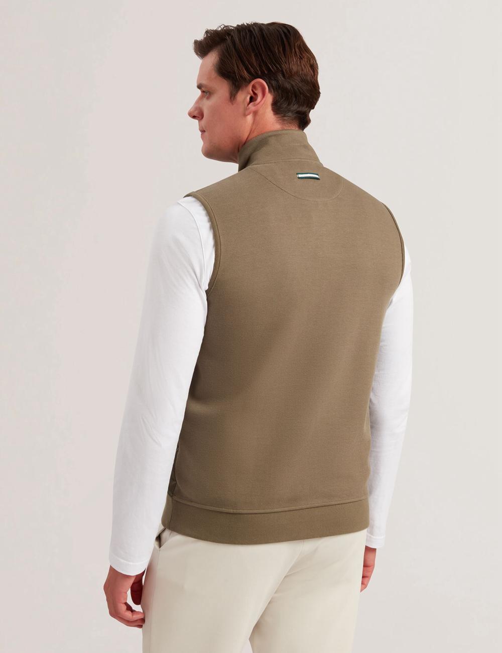 Men Ted Baker ATHO - Quilted Funnel Neck Zip-Up Gillets Olive | Egypt  GIVDN-0863