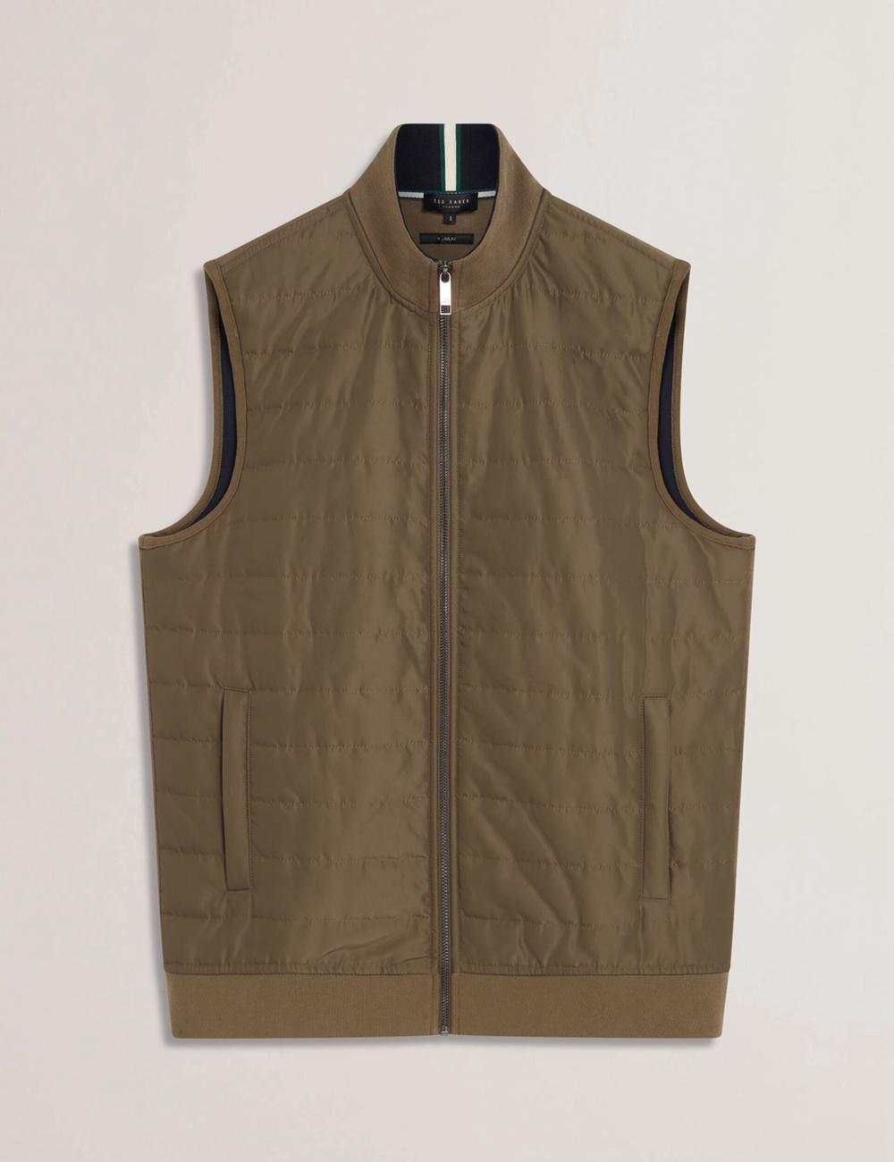 Men Ted Baker ATHO - Quilted Funnel Neck Zip-Up Gillets Olive | Egypt  GIVDN-0863