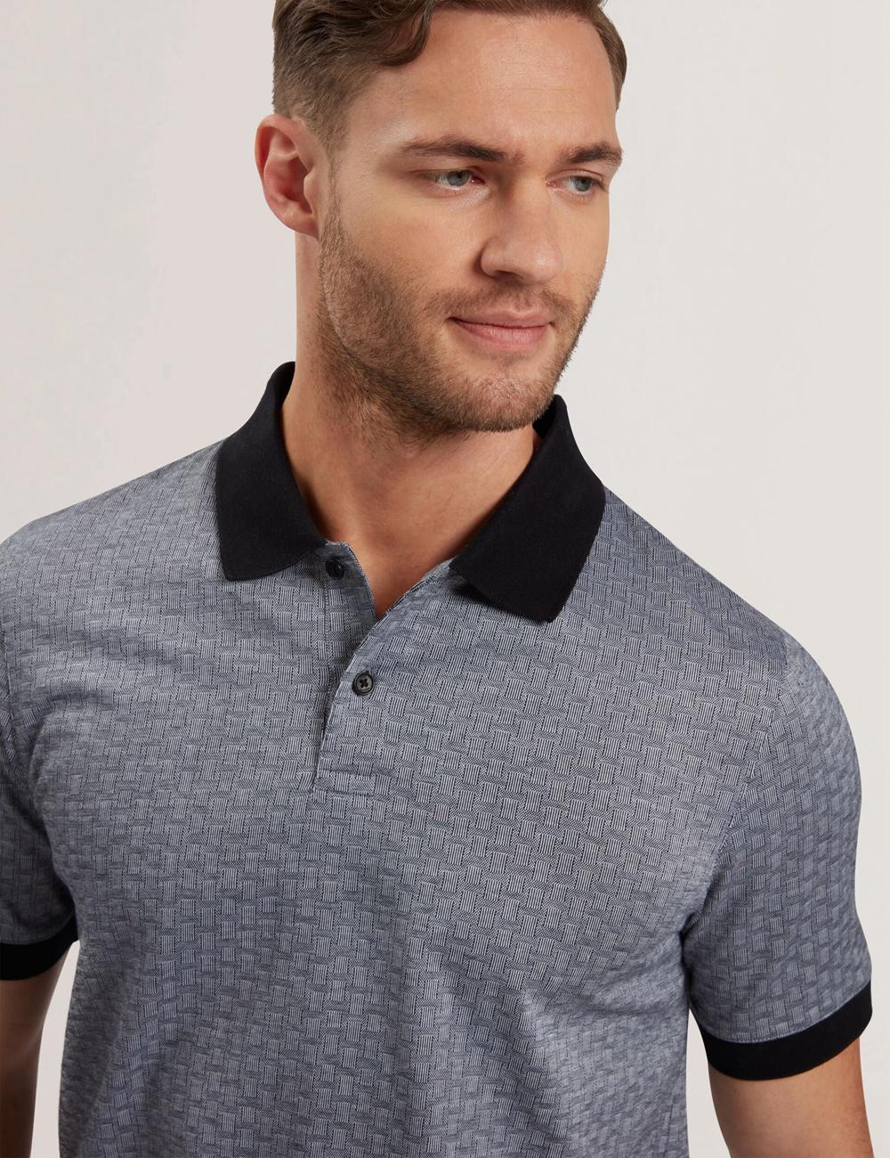 Men Ted Baker AUGUSO - Textured Jacquard Cotton Polos Shirts Navy | Egypt  MLWTR-9758