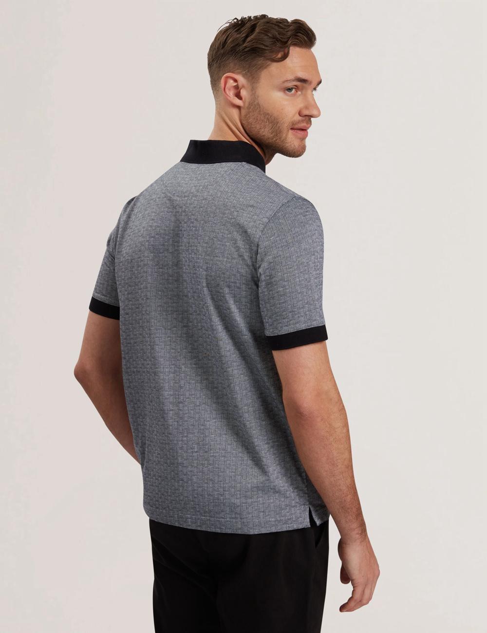 Men Ted Baker AUGUSO - Textured Jacquard Cotton Polos Shirts Navy | Egypt  MLWTR-9758