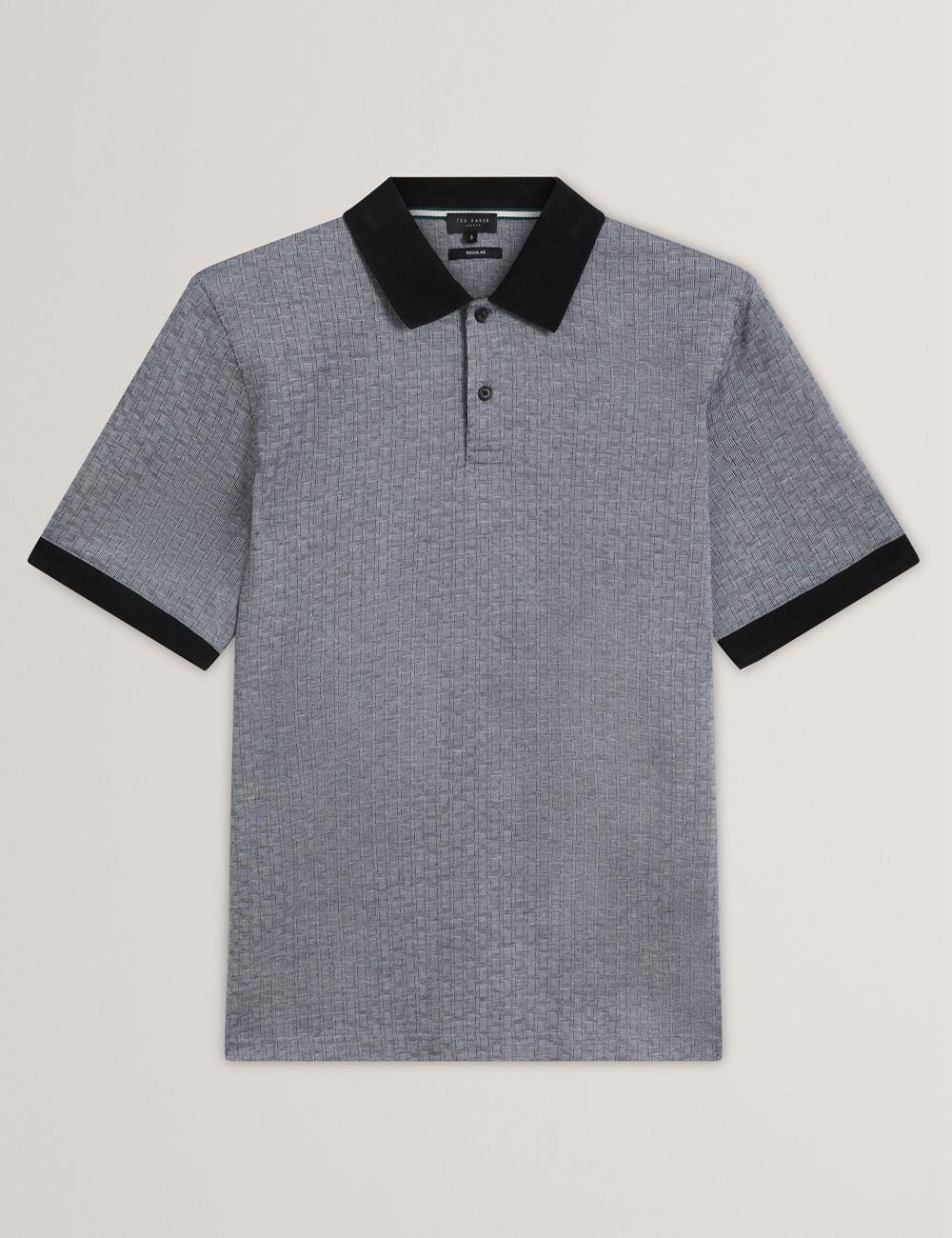 Men Ted Baker AUGUSO - Textured Jacquard Cotton Polos Shirts Navy | Egypt  MLWTR-9758