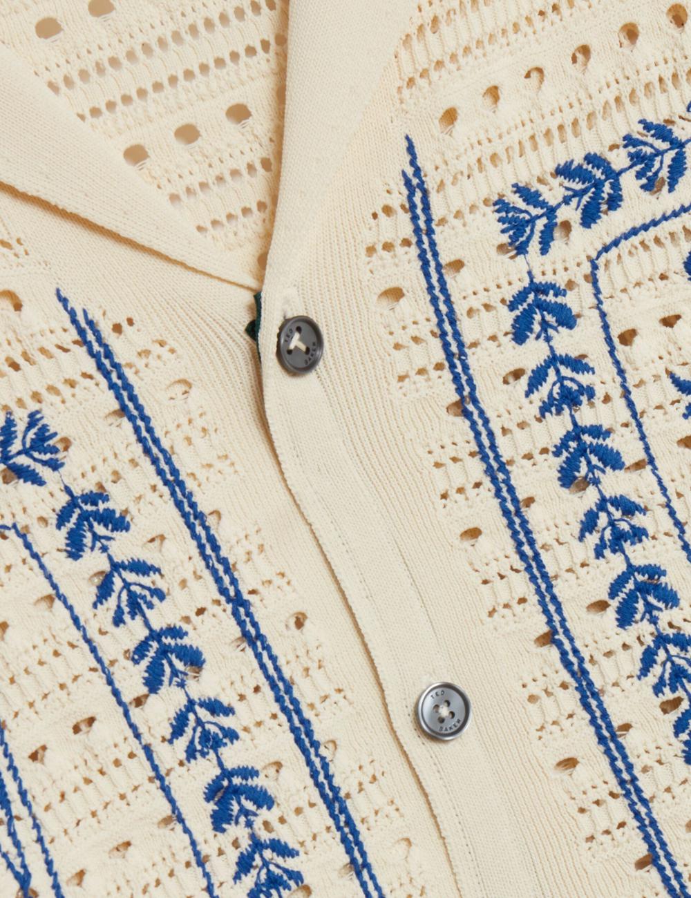 Men Ted Baker BARRI - Short Sleeve Crochet Embroidered Casual Shirts Ecru | Egypt  VGHBF-0763