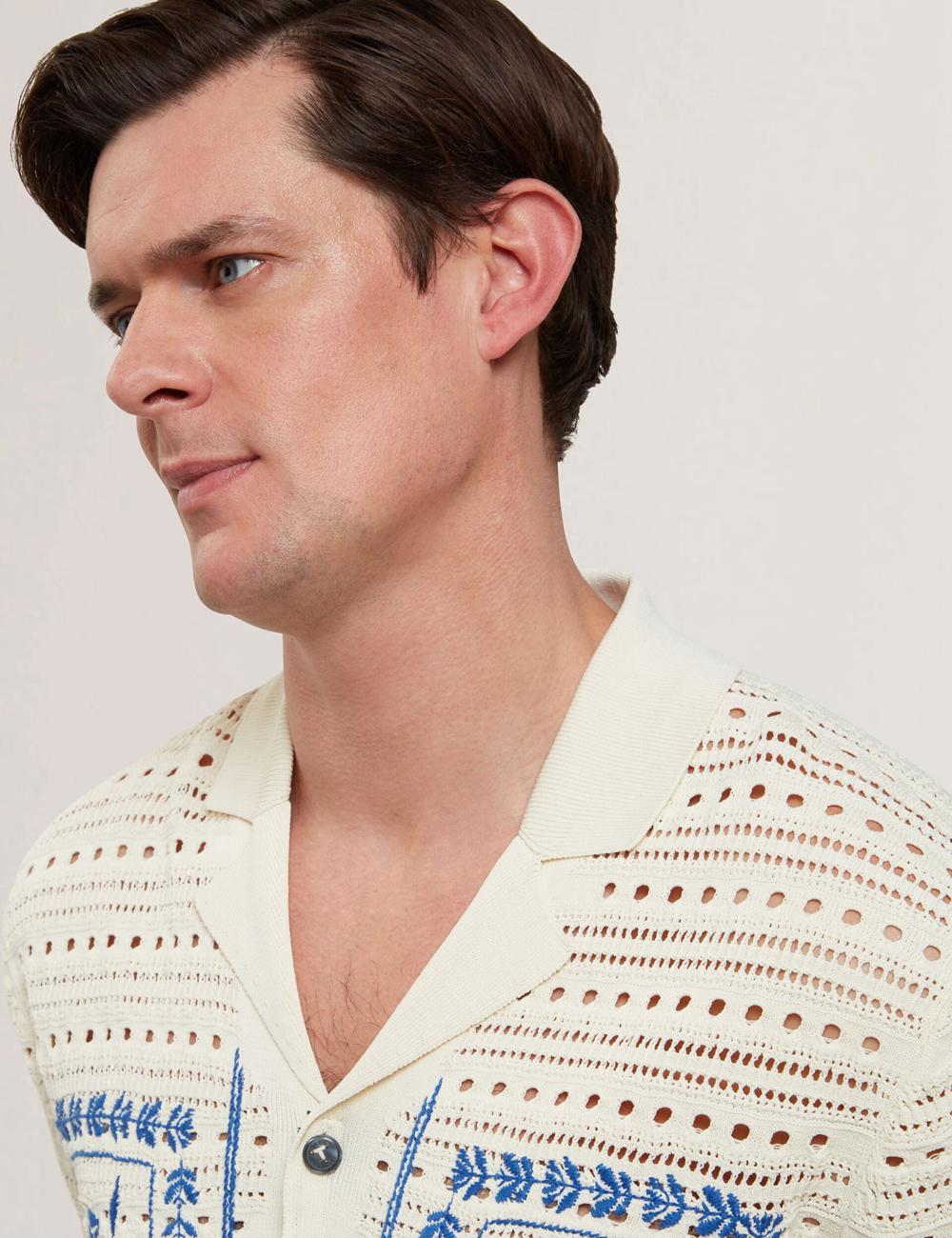 Men Ted Baker BARRI - Short Sleeve Crochet Embroidered Casual Shirts Ecru | Egypt  VGHBF-0763