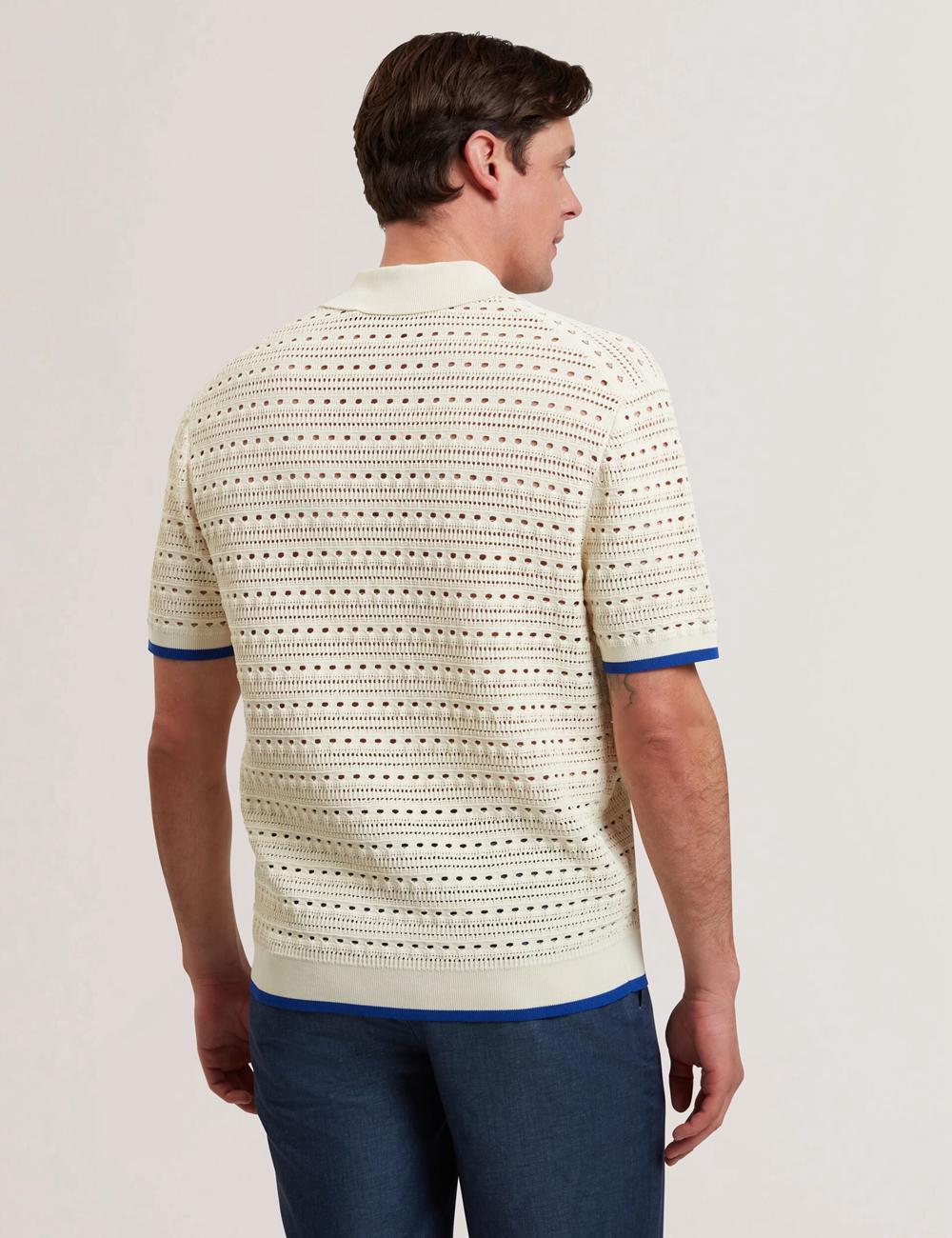 Men Ted Baker BARRI - Short Sleeve Crochet Embroidered Casual Shirts Ecru | Egypt  VGHBF-0763