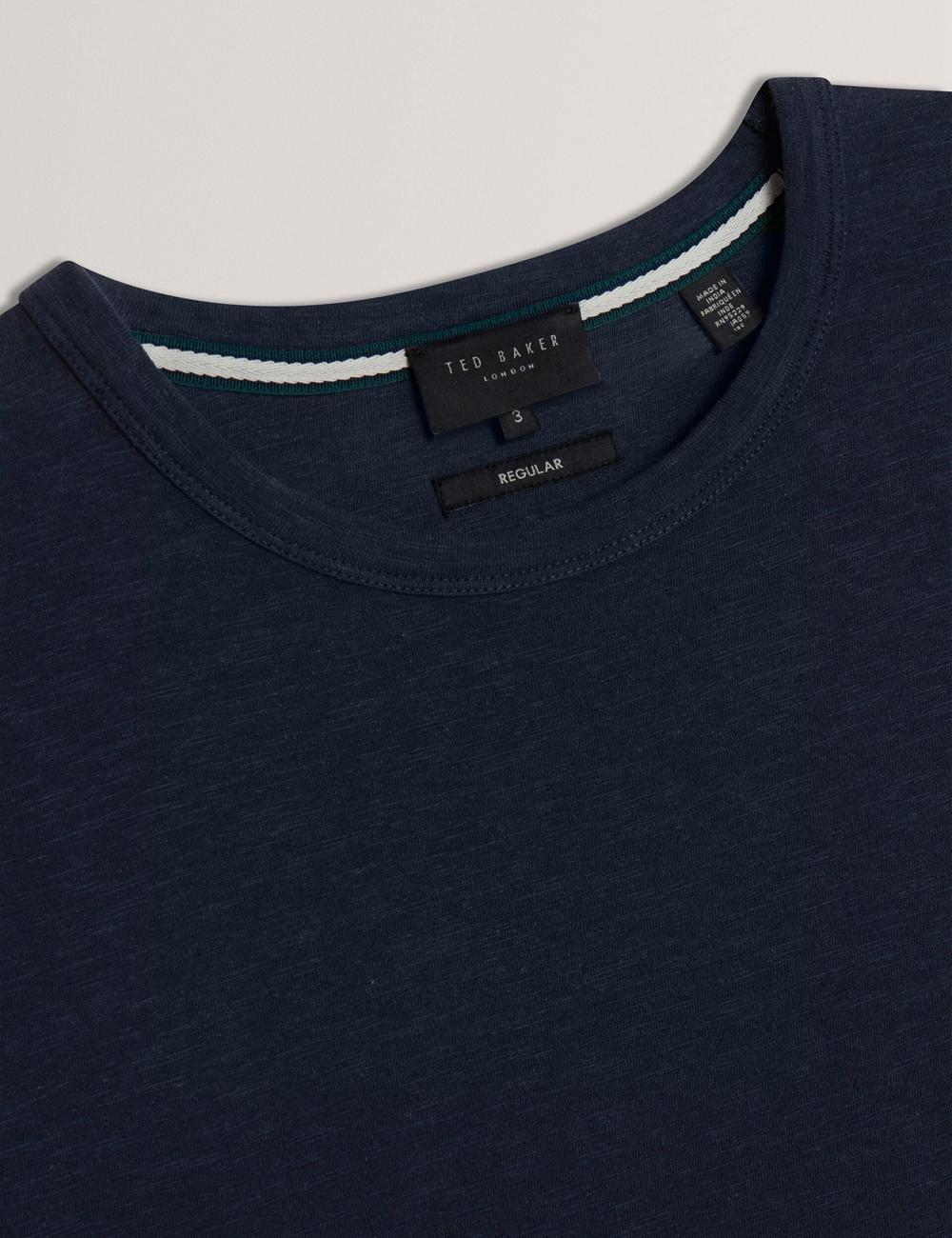 Men Ted Baker BARTOL - Regular Cotton Linen Crew Neck T-Shirts Navy | Egypt  QBMAE-7921