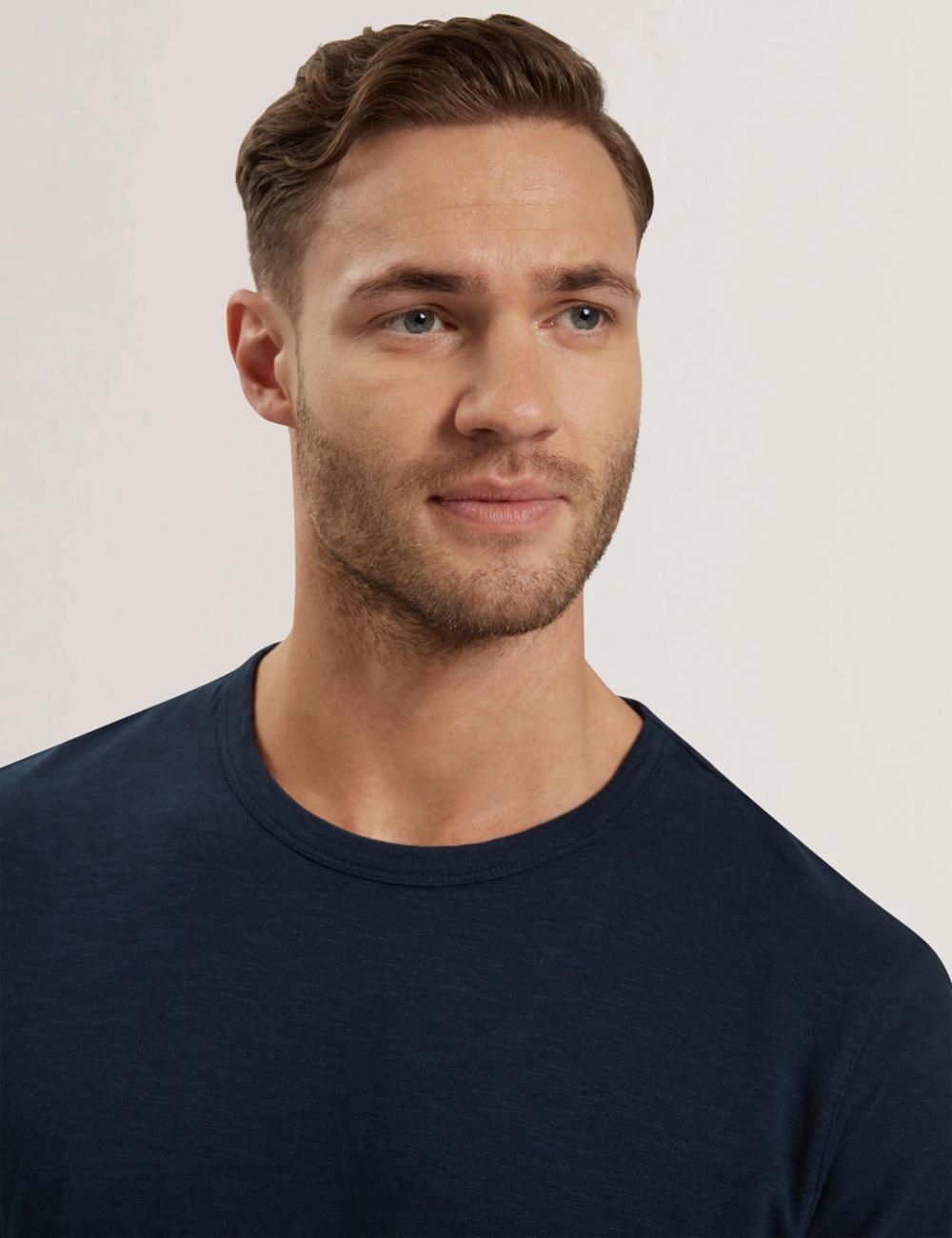 Men Ted Baker BARTOL - Regular Cotton Linen Crew Neck T-Shirts Navy | Egypt  QBMAE-7921