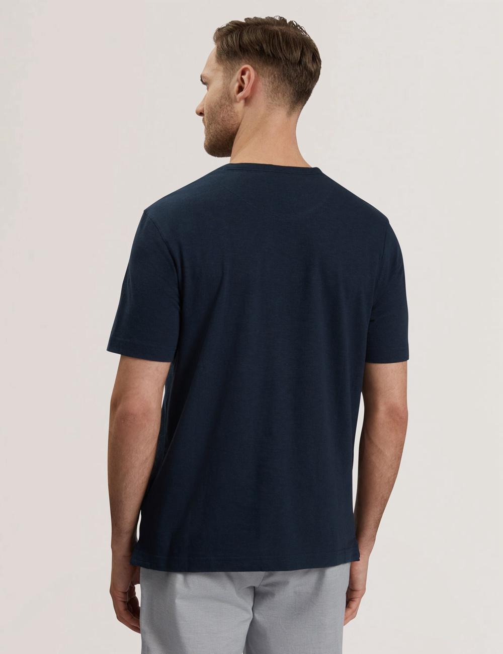 Men Ted Baker BARTOL - Regular Cotton Linen Crew Neck T-Shirts Navy | Egypt  QBMAE-7921