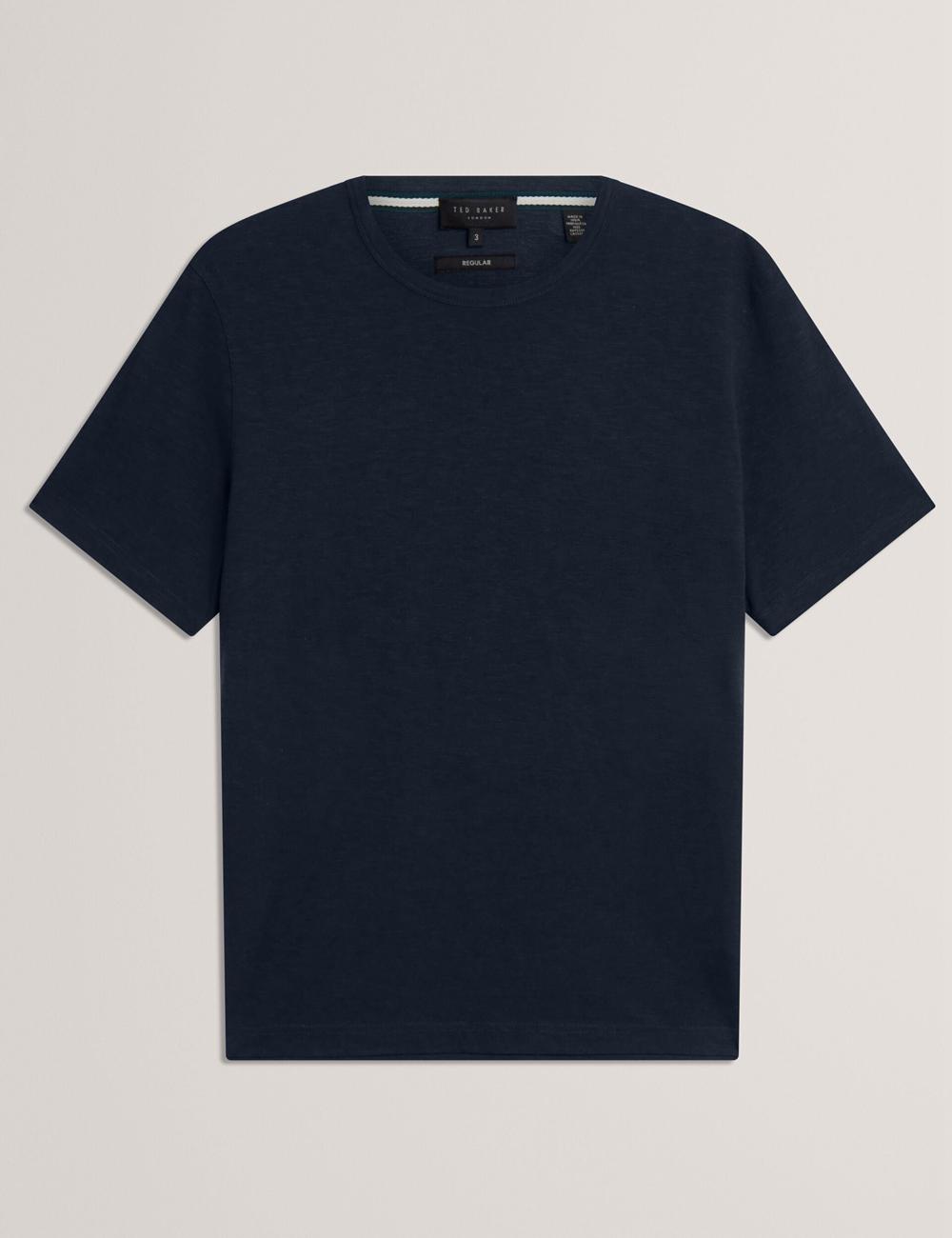 Men Ted Baker BARTOL - Regular Cotton Linen Crew Neck T-Shirts Navy | Egypt  QBMAE-7921