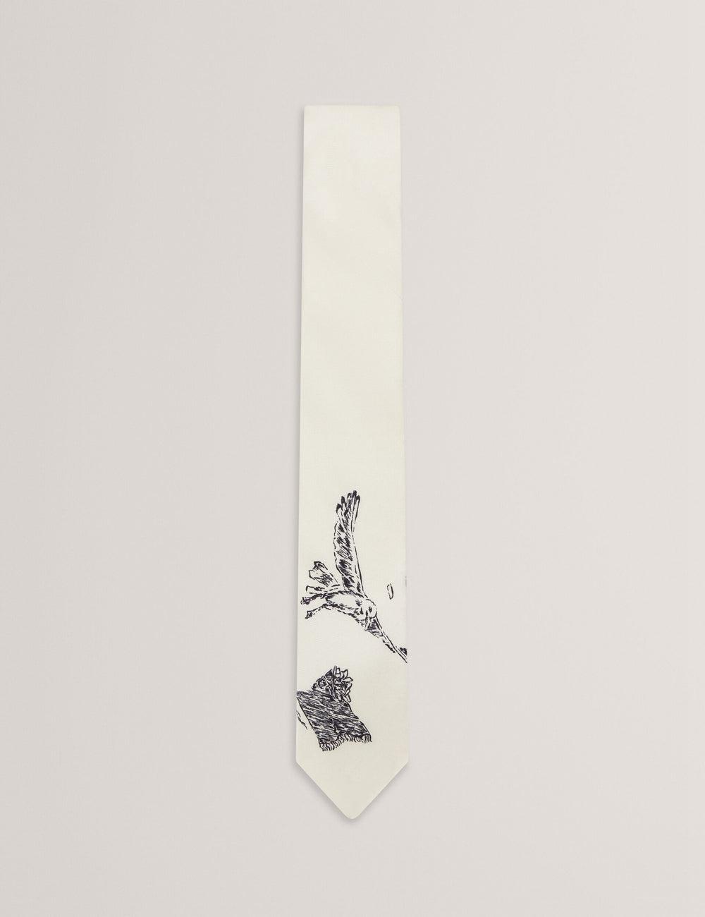Men Ted Baker BENHALL - Seagull Graphic Silk Ties Ecru | Egypt  FATQL-5013