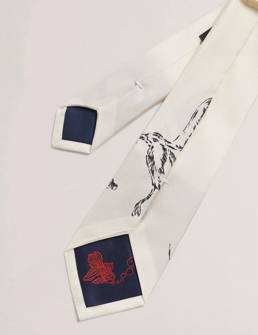 Men Ted Baker BENHALL - Seagull Graphic Silk Ties Ecru | Egypt  FATQL-5013