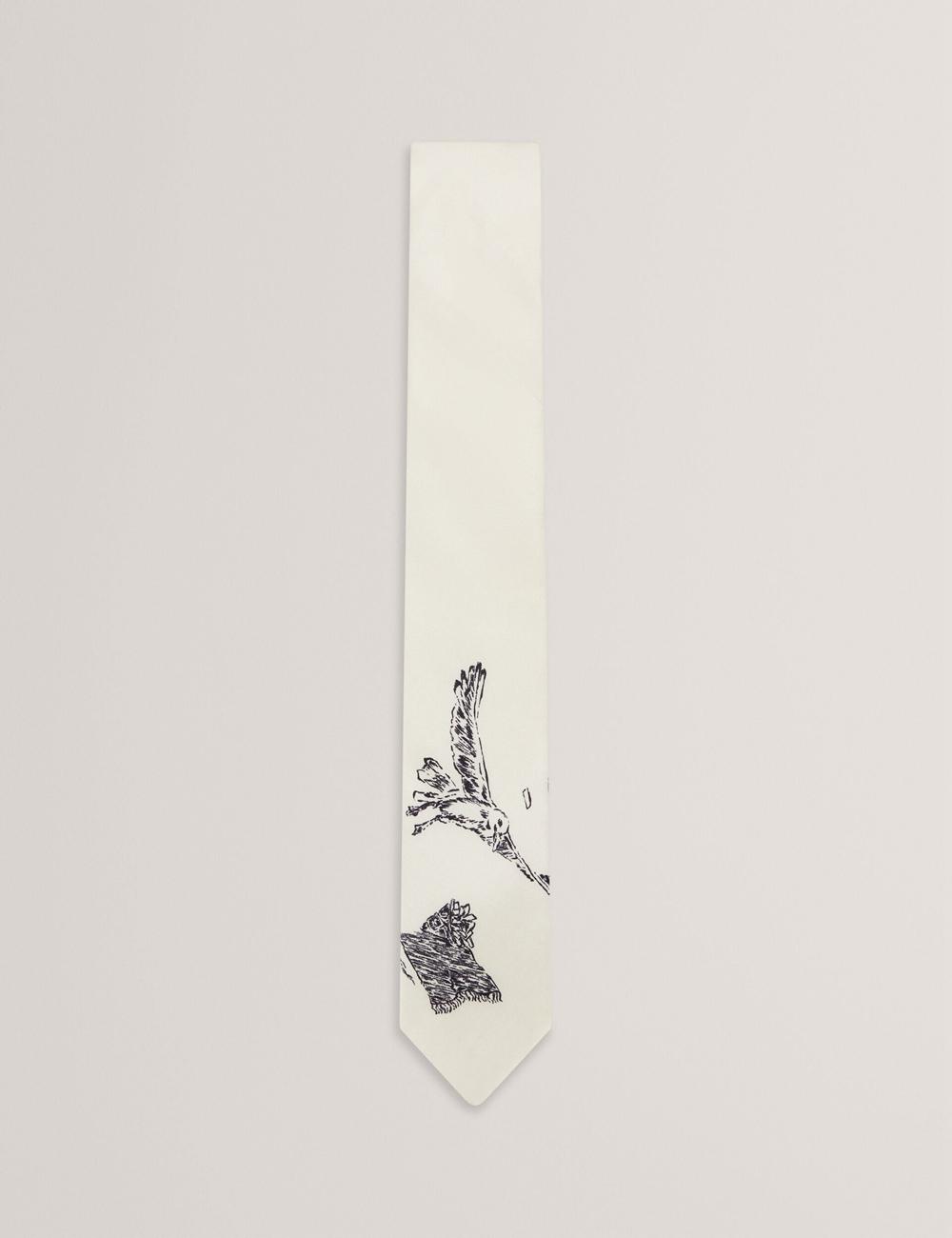 Men Ted Baker BENHALL - Seagull Graphic Silk Ties Ecru | Egypt  FATQL-5013