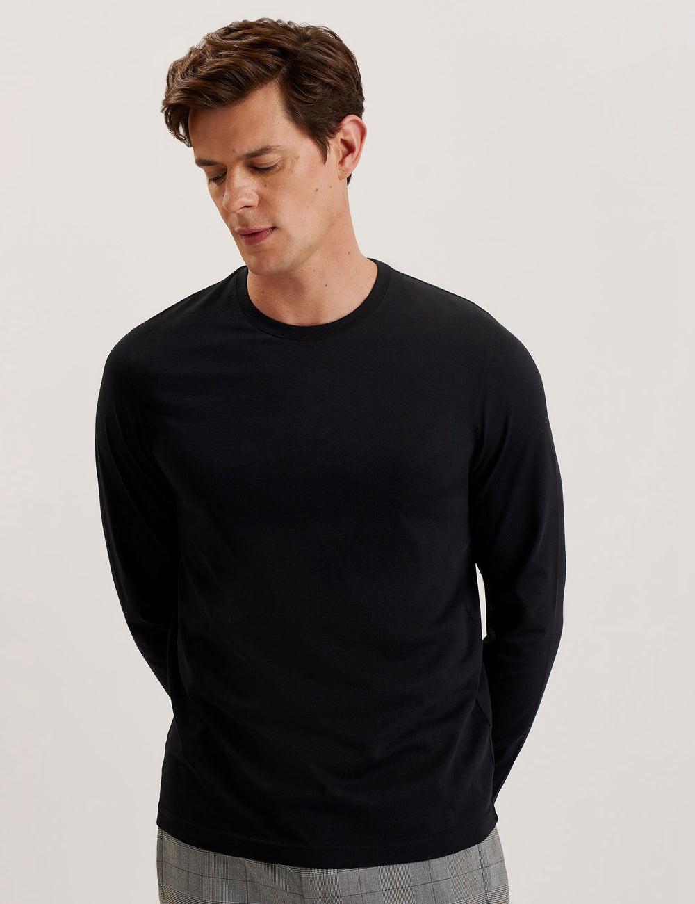 Men Ted Baker BEXLI - Regular Fit Long Sleeve Cotton T-Shirts Black | Egypt  NKWEI-8043