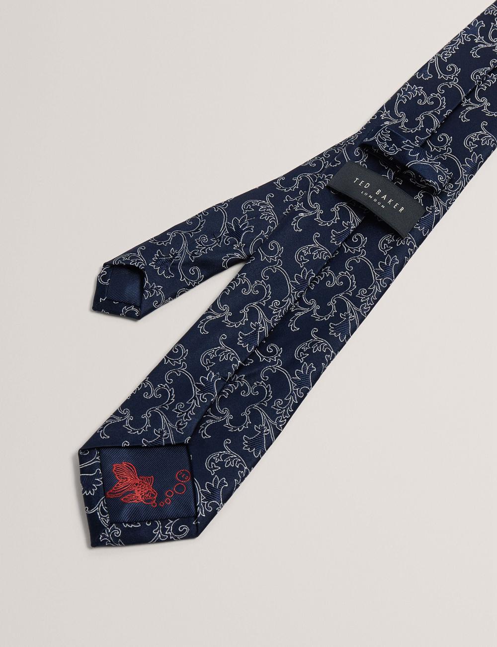 Men Ted Baker BIONDIS - Baroque Floral Print Silk Ties Navy | Egypt  LRSIJ-3948