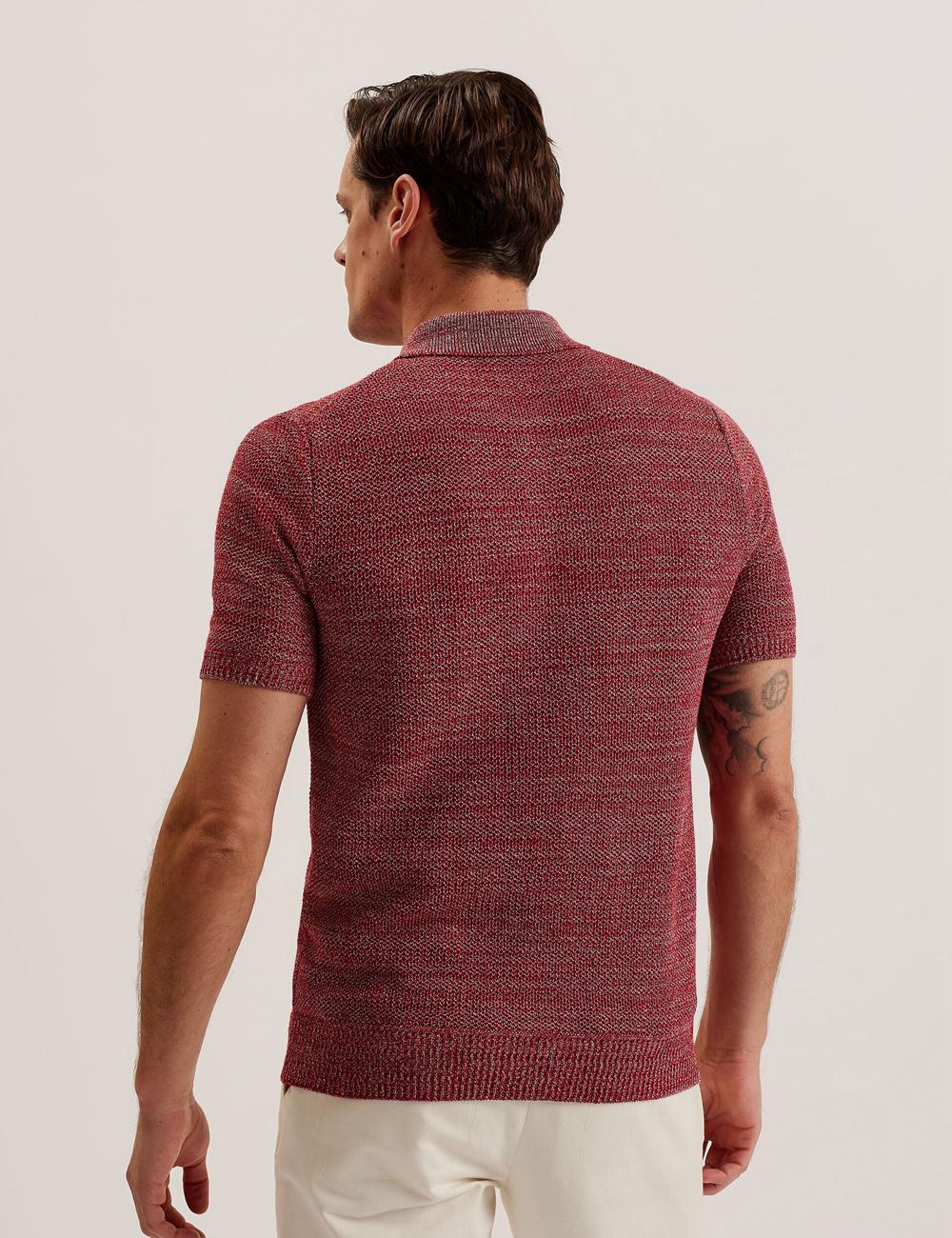 Men Ted Baker BLOSSAM - Space Dye Zip Neck Polos Shirts Red | Egypt  TLYUG-9624