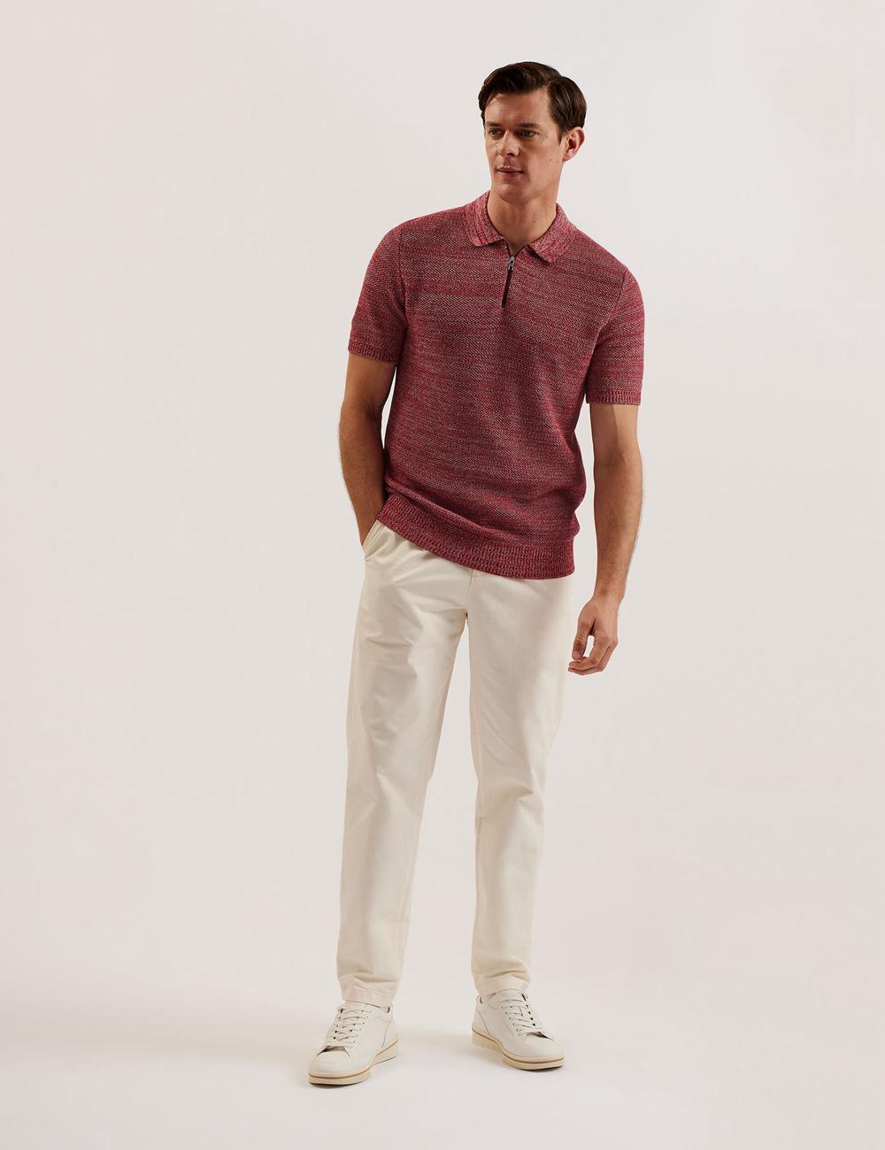 Men Ted Baker BLOSSAM - Space Dye Zip Neck Polos Shirts Red | Egypt  TLYUG-9624