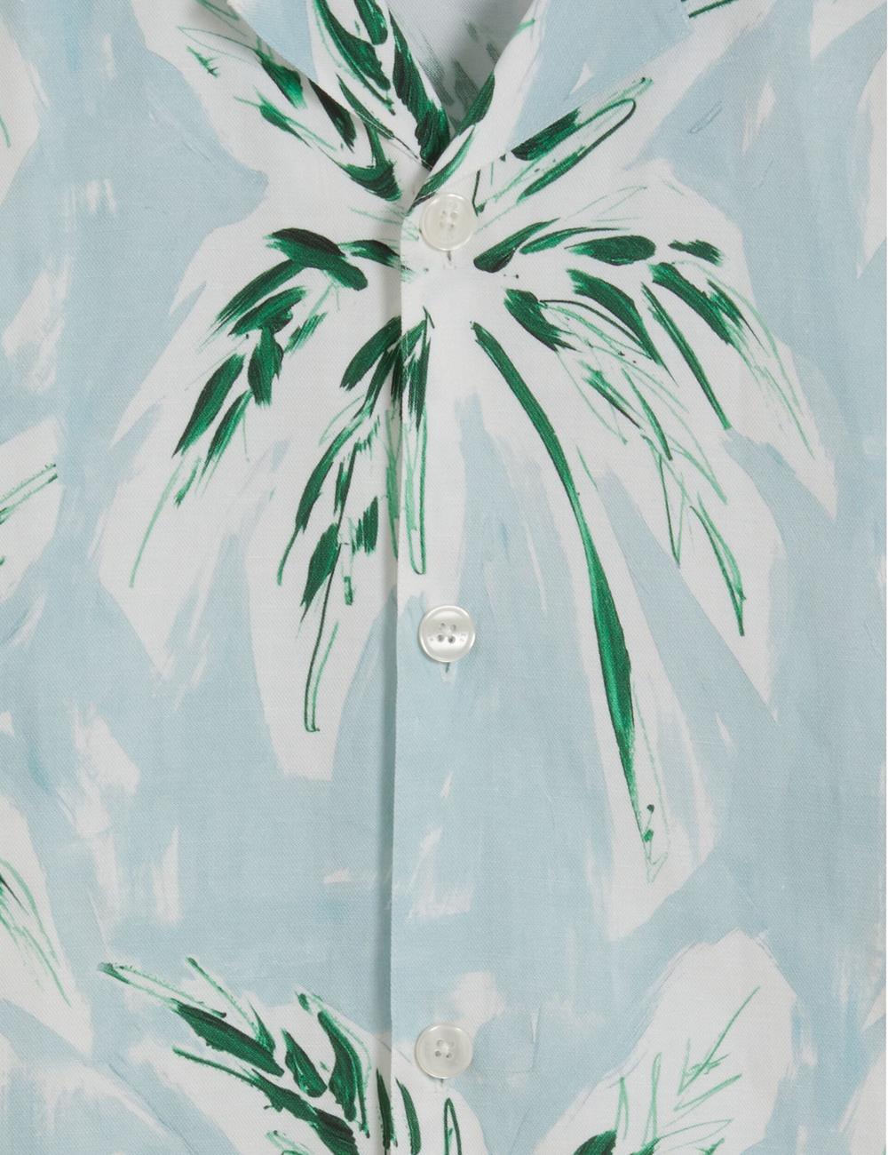 Men Ted Baker BOCHE - Short Sleeve Regular Tropical Palm Tree Casual Shirts Green | Egypt  WNQEX-8415