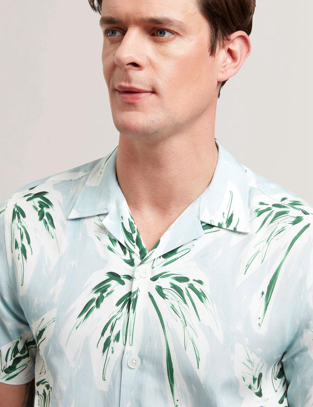 Men Ted Baker BOCHE - Short Sleeve Regular Tropical Palm Tree Casual Shirts Green | Egypt  WNQEX-8415