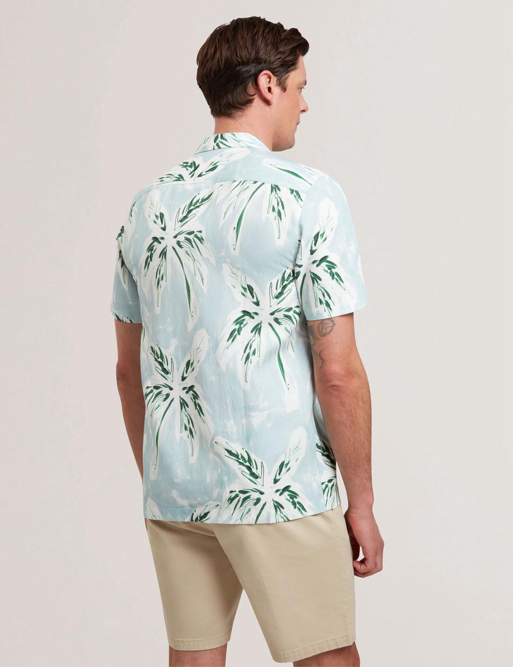 Men Ted Baker BOCHE - Short Sleeve Regular Tropical Palm Tree Casual Shirts Green | Egypt  WNQEX-8415