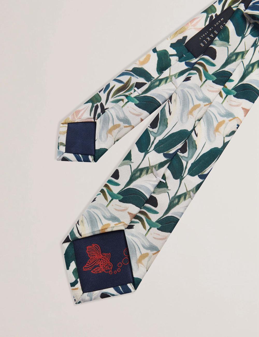 Men Ted Baker BOYTONN - Painted Floral Print Silk Ties Ecru | Egypt  THPJX-6054