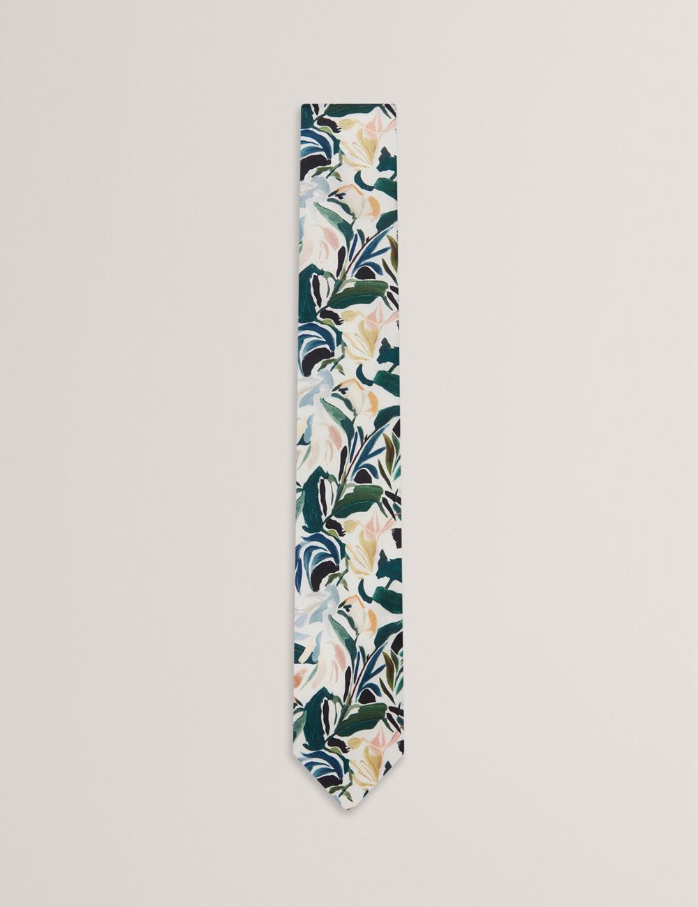 Men Ted Baker BOYTONN - Painted Floral Print Silk Ties Ecru | Egypt  THPJX-6054